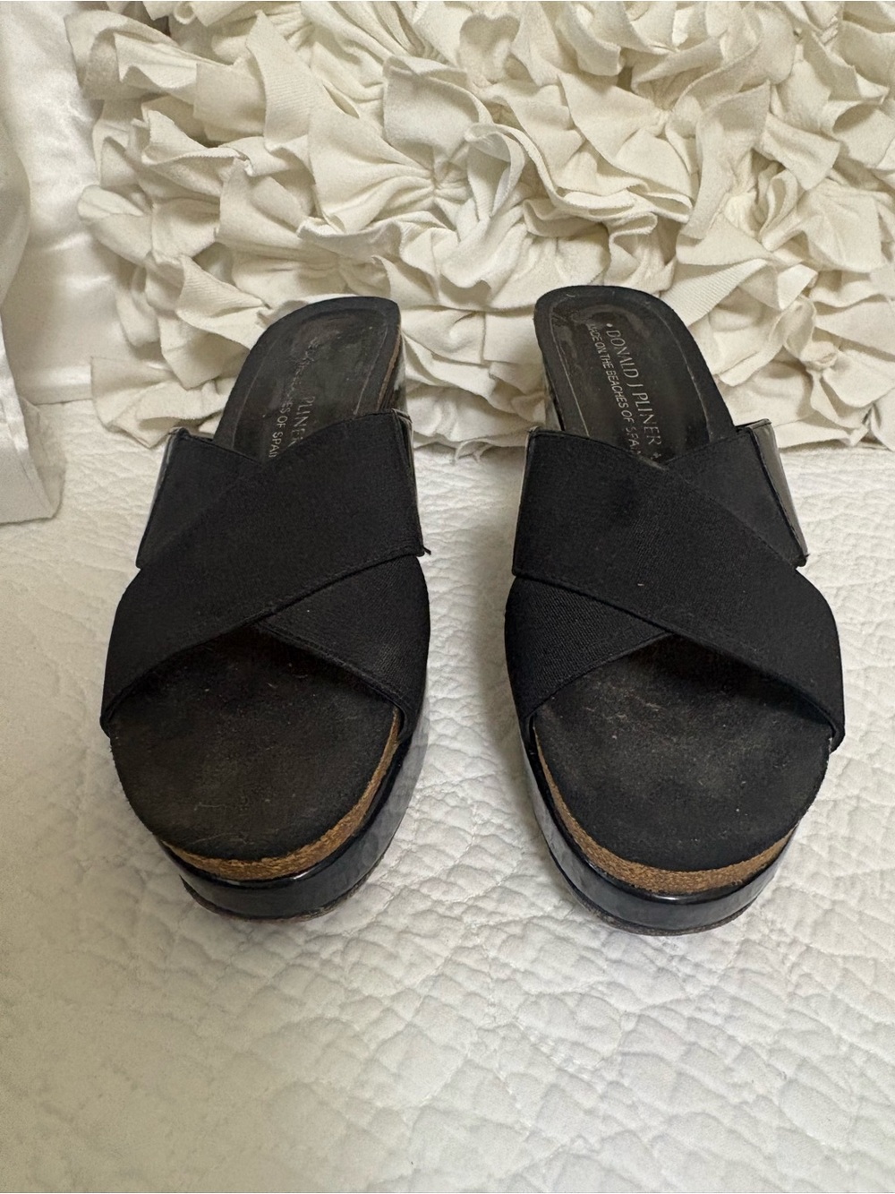 Donald J. Pliner Black Crisscross Platform Slide Sandals
